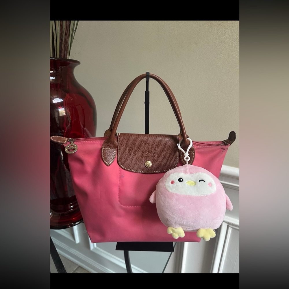 🌹 Longchamp Pink Medium Tote Leather Bag with CutieBuddie Charm - Picture 13 of 13